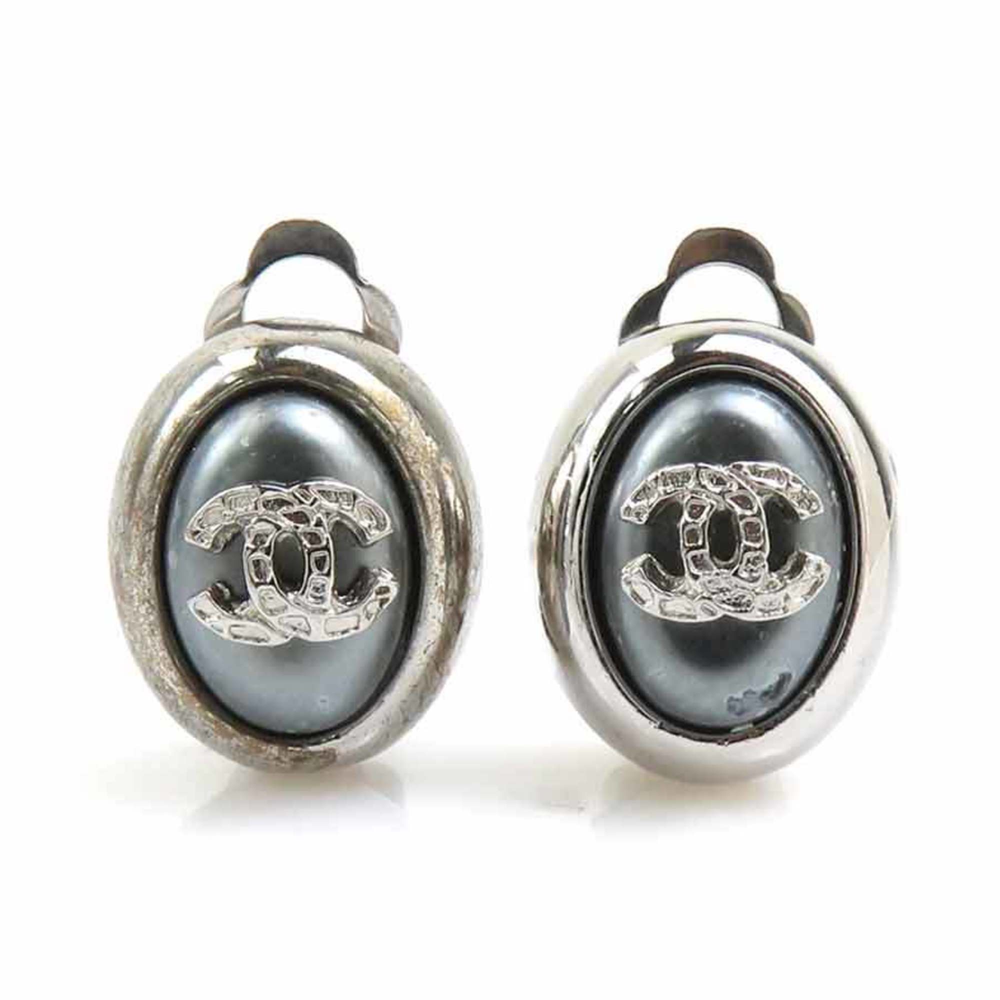 Chanel Coco Mark Metal Earrings, Silver/Gray, Women's, E60845g
